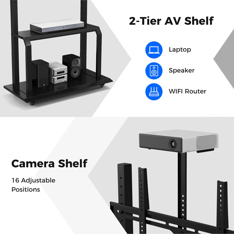 Load image into Gallery viewer, Goplus Mobile TV Stand, Rolling TV Cart with Camera Shelf & AV Shelves