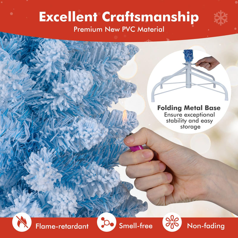 Load image into Gallery viewer, Goplus 6FT / 7FT Blue Gradient Snow Flocked Christmas Tree with Warm White LED Lights