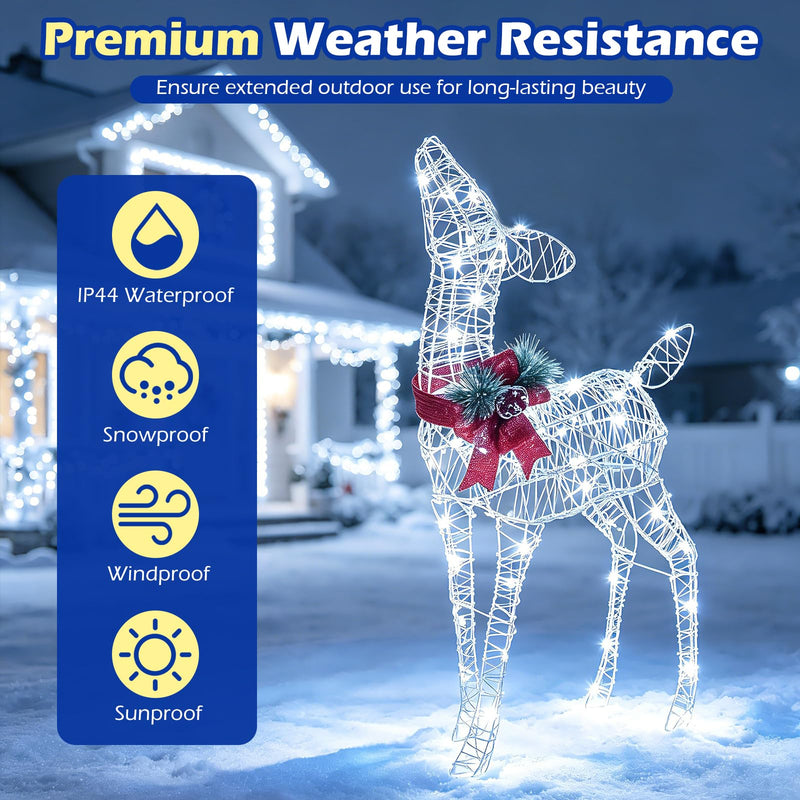 Load image into Gallery viewer, Goplus Christmas Pre-Lit Reindeer | 50 Cold White LED Lights & Red Bow Stakes & Zip Ties Included
