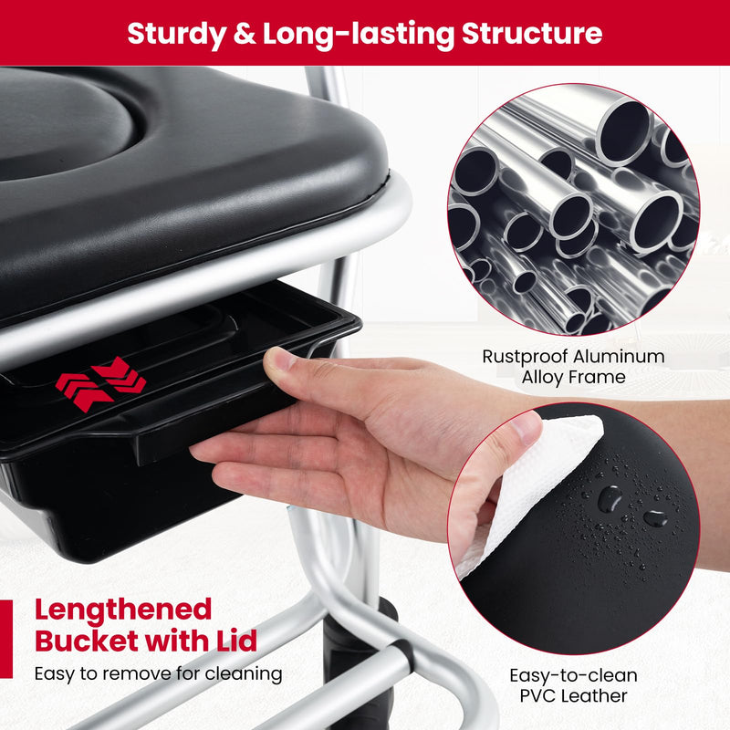 Load image into Gallery viewer, Goplus 4 in 1 Shower Commode Wheelchair, 330lbs Foldable Bedside Commode Chair for Toilet with Arms