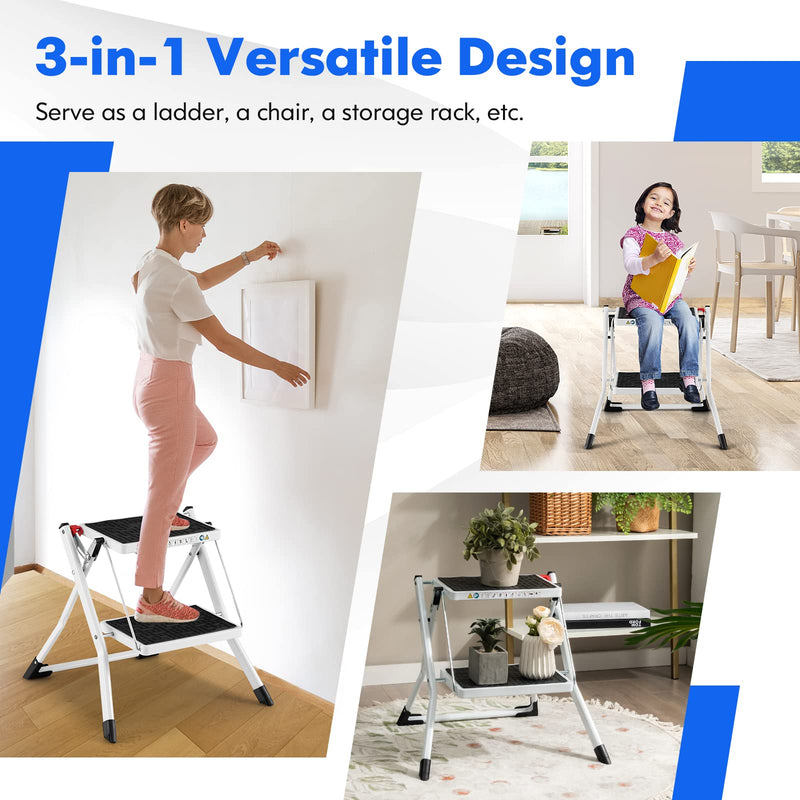Load image into Gallery viewer, Goplus 2 Step Ladder, Lightweight Folding Step Stool with Anti-Slip Pedals