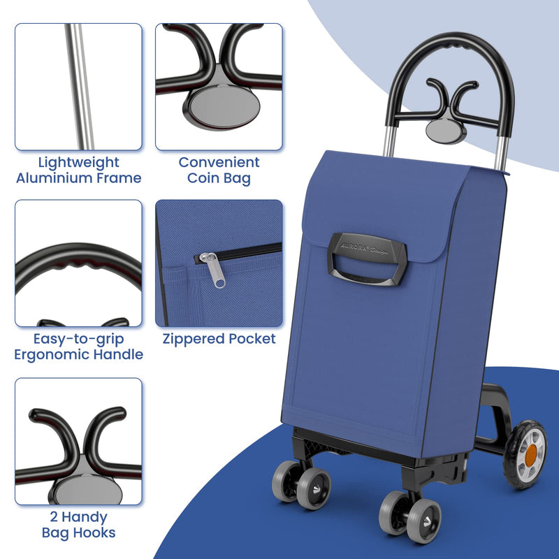 Load image into Gallery viewer, Goplus Folding Shopping Carts for Groceries with 6 Wheels, Heavy Duty Grocery Utility Cart