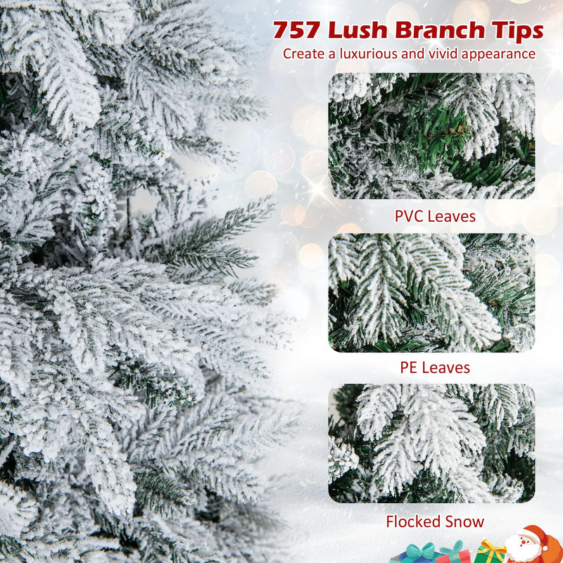 Load image into Gallery viewer, Goplus Pre-Lit Snow Flocked Christmas Tree, Artificial Hinged Xmas Tree with Branch Tips, PE & PVC Mixed Leaves