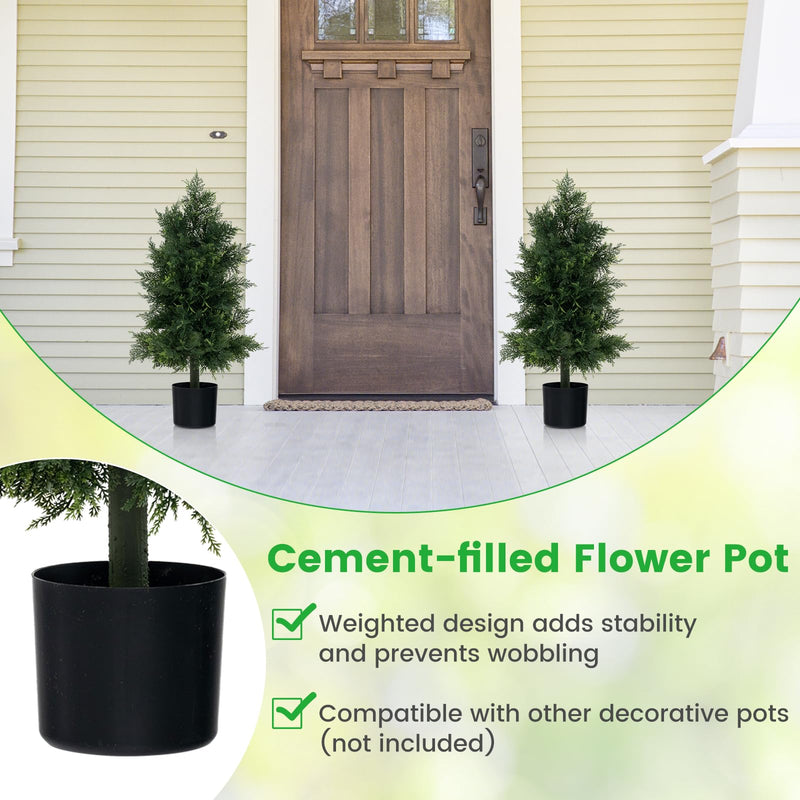 Load image into Gallery viewer, Goplus 31.5'' Artificial Cedar Topiary Trees for Outdoors, Potted Fake Cypress Trees with Cement Plastic Pot