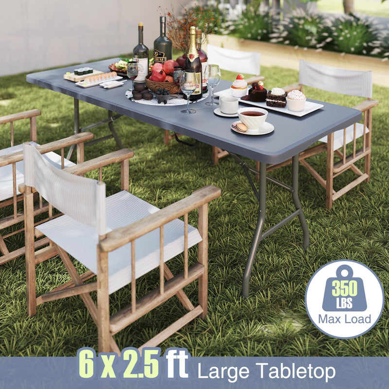 Load image into Gallery viewer, Goplus 6ft Plastic Folding Table, 350 LBS Outdoor Heavy Duty Folding Tables with HDPE Tabletop