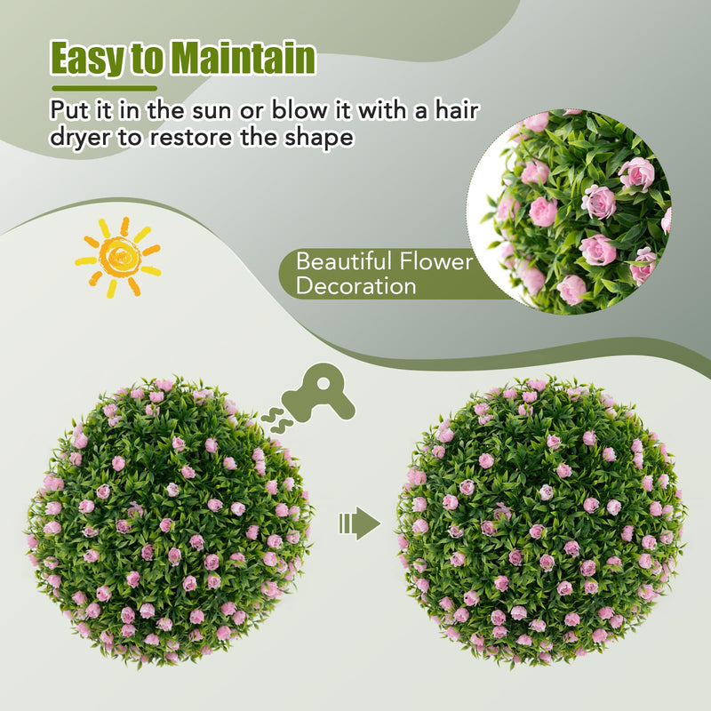 Load image into Gallery viewer, Goplus 17.5 Inch Topiary Balls Artificial Outdoor Set of 2, Faux Greenery Balls with Pink Flowers