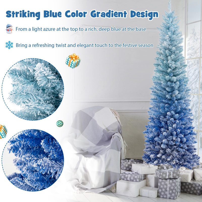 Load image into Gallery viewer, Goplus 6 FT Blue Gradient Snow Flocked Christmas Tree, Artificial Unlit Hinged Xmas Full Tree with 435 Lush Branch Tips