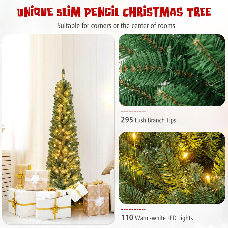 Load image into Gallery viewer, Goplus Pre-Lit Slim Pencil Christmas Tree Slender Holiday Tree for Home Office Decoration