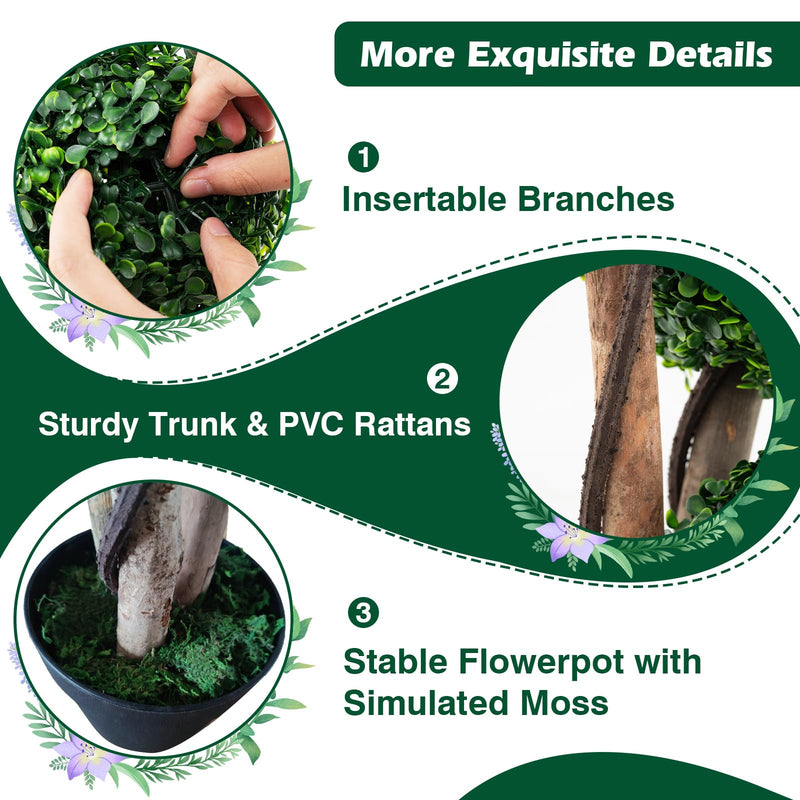 Load image into Gallery viewer, Goplus 3ft Artificial Boxwood Topiary Ball Tree, Faux Potted Plants with Solid Wood Trunks