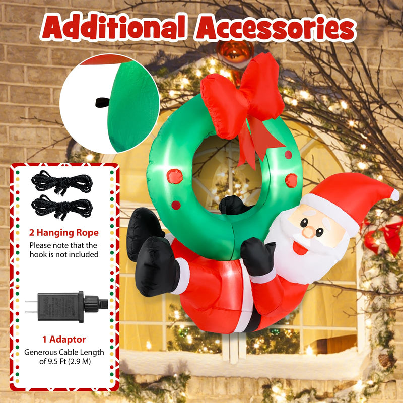 Load image into Gallery viewer, Goplus Christmas Inflatables, 4FT Blow up Santa Claus w/LED Lights & Christmas Wreath