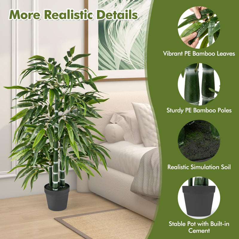 Load image into Gallery viewer, Goplus Artificial Bamboo Tree, 50" Tall Set of 2 Fake Bamboo Plant with 3 PE Bamboo Trunk & Flush Leaves