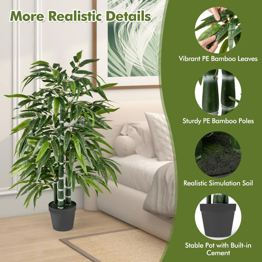 Goplus Artificial Bamboo Tree, 50" Tall Set of 2 Fake Bamboo Plant with 3 PE Bamboo Trunk & Flush Leaves