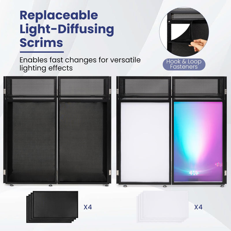 Load image into Gallery viewer, Goplus Portable DJ Booth with Scrims & Carrying Bag | Foldable Mobile DJ Table Stand