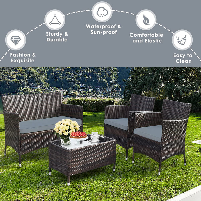 Load image into Gallery viewer, Goplus 4-Piece Rattan Patio Set