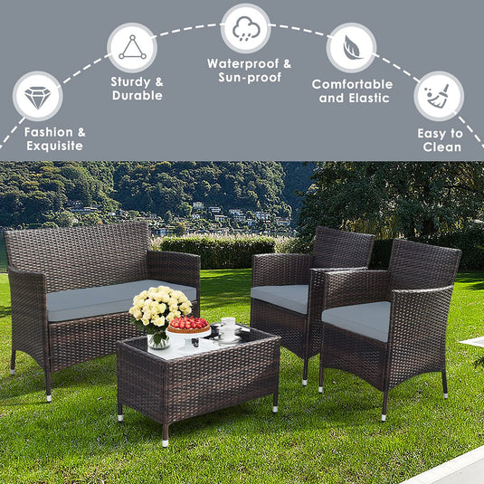 Goplus 4-Piece Rattan Patio Set