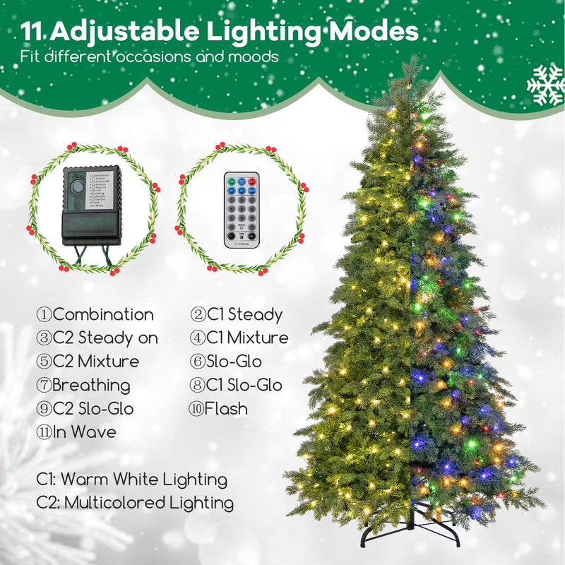 Load image into Gallery viewer, Goplus 6ft Pre-Lit Artificial Christmas Tree with 300 Multicolored & Warm White LED Lights, 11 Modes, Remote Control, 721 PVC & PE Tips
