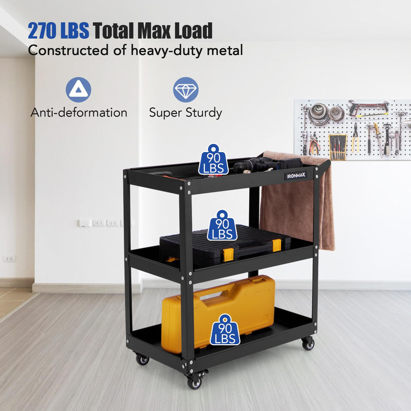 Load image into Gallery viewer, Goplus 3-Tier Utility Cart, Heavy Duty Commercial Service Tool Cart w/3 Spacious Shelves