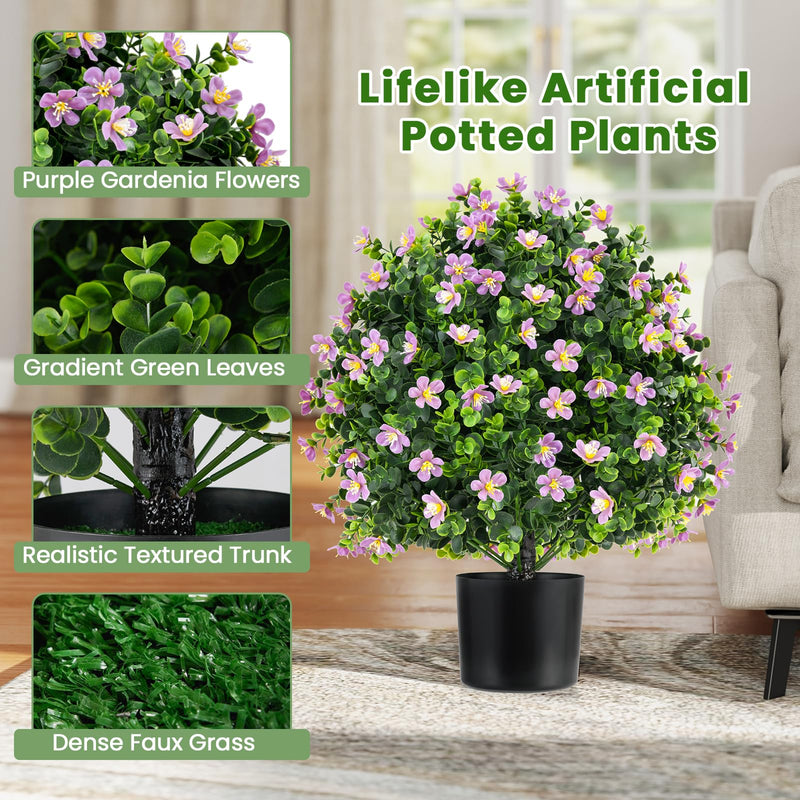 Load image into Gallery viewer, Goplus Set of 2 Faux Potted Plants Artificial Shrubs Bushes with Flowers