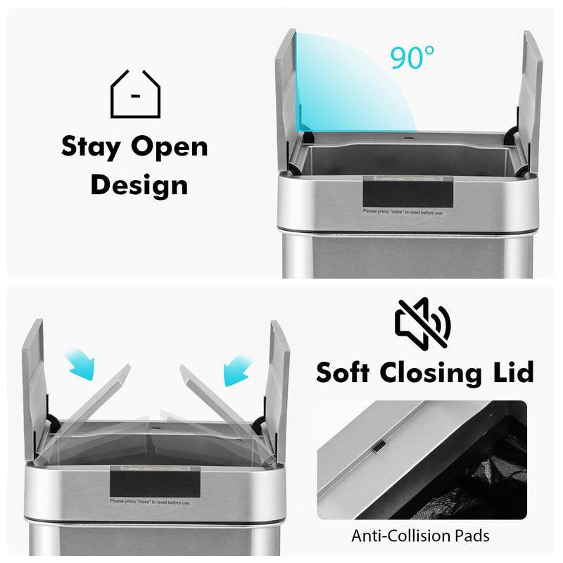 Load image into Gallery viewer, Goplus Slim Kitchen Trash Can, 13.2 Gallon Motion Sensor Garbage Bin with Wing Lids, Anti-Fingerprint Touchless Waste Bin