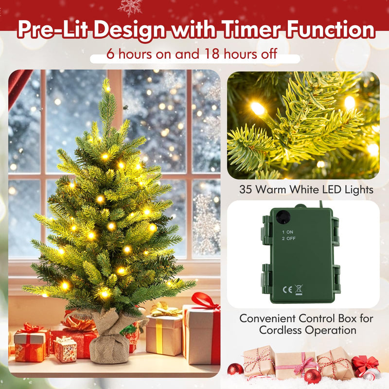 Load image into Gallery viewer, Goplus 2ft Pre-Lit Tabletop Christmas Tree, Small Artificial Spruce Tree w/ 35 LED Lights