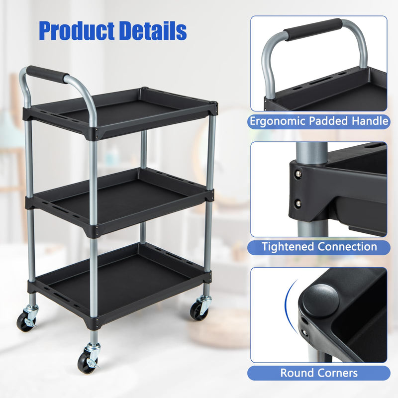 Load image into Gallery viewer, Goplus 3-Tier Rolling Tool Cart, Mobile Service Cart with Universal Lockable Wheels, Sponged Handle