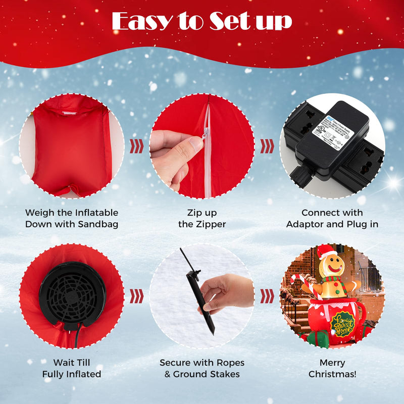 Load image into Gallery viewer, Goplus 7 Ft Christmas Inflatable, Blow up Pre-Lit Gingerbread Man in Mug with Gift Boxes & Candy Cane