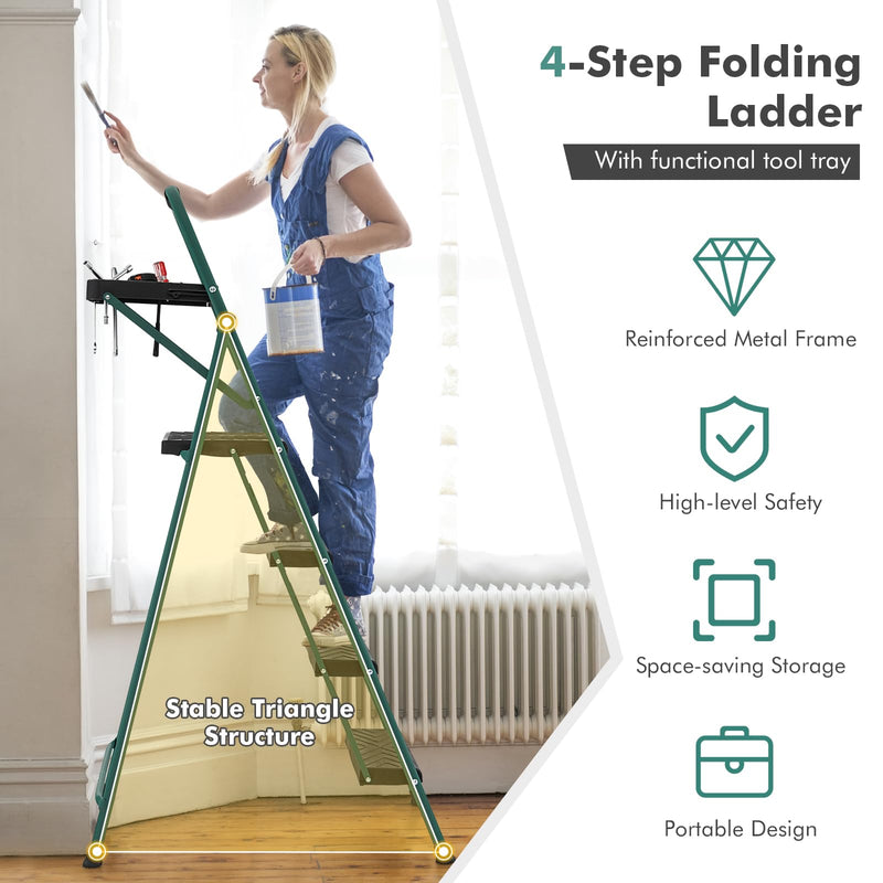 Load image into Gallery viewer, Goplus Folding Step Ladder, 4-Step Ladder w/Tool Tray, Non-Slip Footpads & Pedals