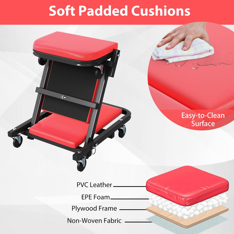 Load image into Gallery viewer, Goplus 2-in-1 Rolling Folding Z Creeper Seat with 6 Swivel Casters