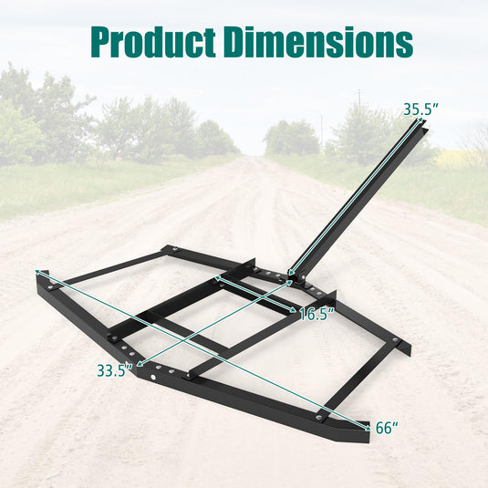 Goplus 66" Wide Driveway Drag Tow Behind Landscape Leveling Rake w/Reinforced Bars