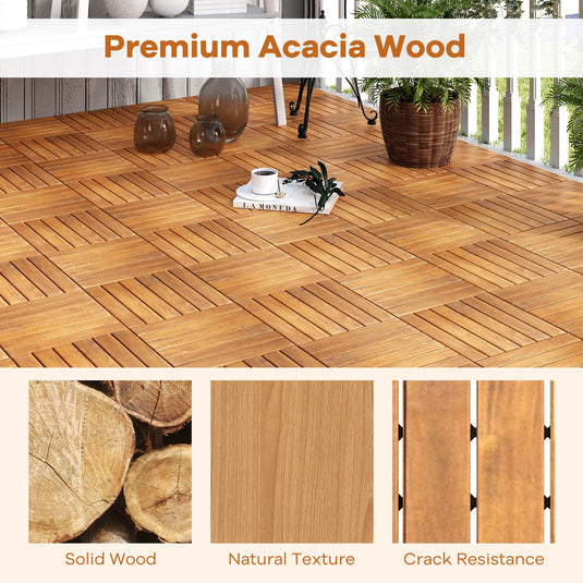 Goplus 12” x 12” Stripe Pattern Acacia Wood Patio Tiles ( 27 PCS )
