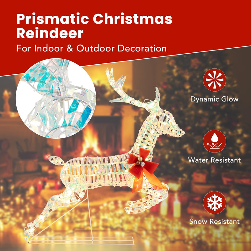 Load image into Gallery viewer, Goplus Christmas Lighted Reindeer, Set of 3 Reindeer Decorations with LED Lights and Red Bows