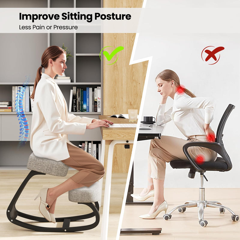 Load image into Gallery viewer, Goplus Ergonomic Kneeling Chair, Rocking Upright Posture Chair with Soft Seat & Knee Pads, Gray and Black