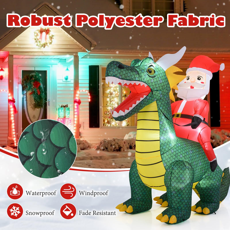 Load image into Gallery viewer, Goplus 6.7 FT Inflatable Christmas Santa Claus Riding Dinosaur Decoration with Lights Stakes