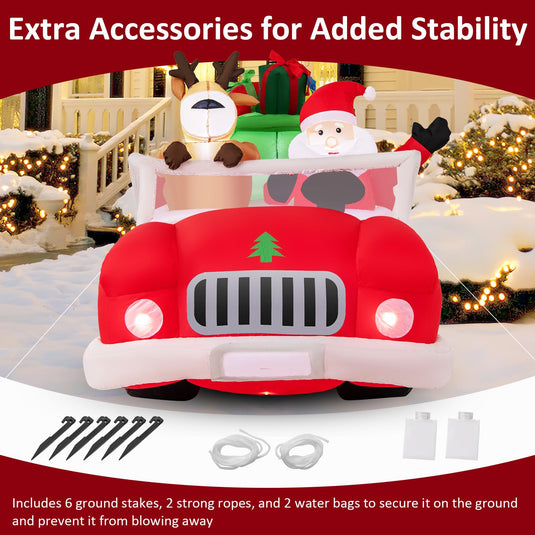 Goplus 7.7 FT Long Lighted Xmas Inflatable Santa Claus & Reindeer Driving Red Car Gift Boxes