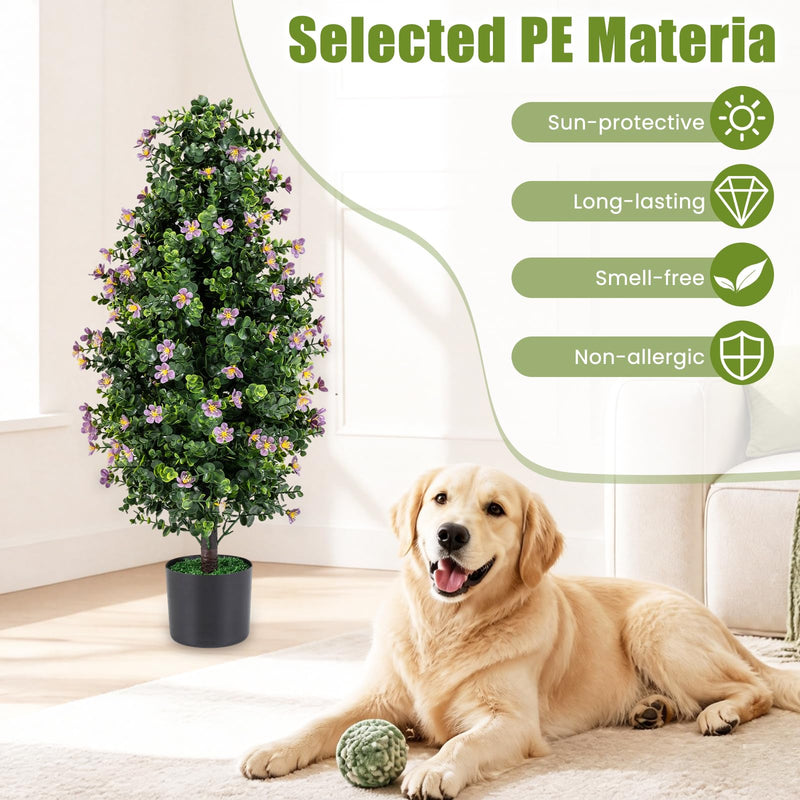 Load image into Gallery viewer, Goplus Set of 2 Artificial Topiary Trees | 3 FT Fake Bushes w/ Round Leaves and Blossoms