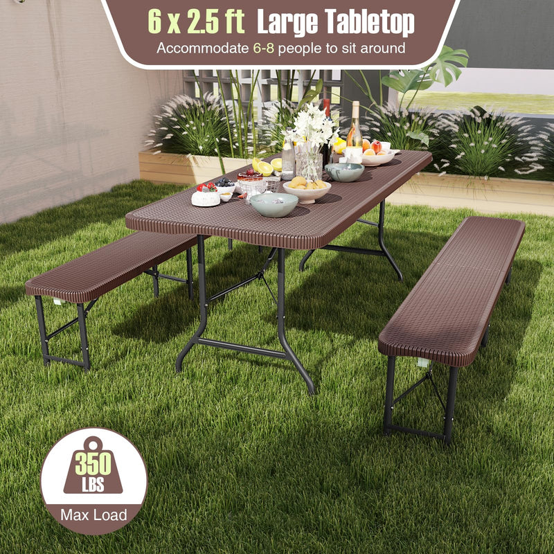 Load image into Gallery viewer, Goplus 6ft Plastic Folding Table, 350 LBS Outdoor Heavy Duty Folding Tables with Rattan-Like HDPE Tabletop