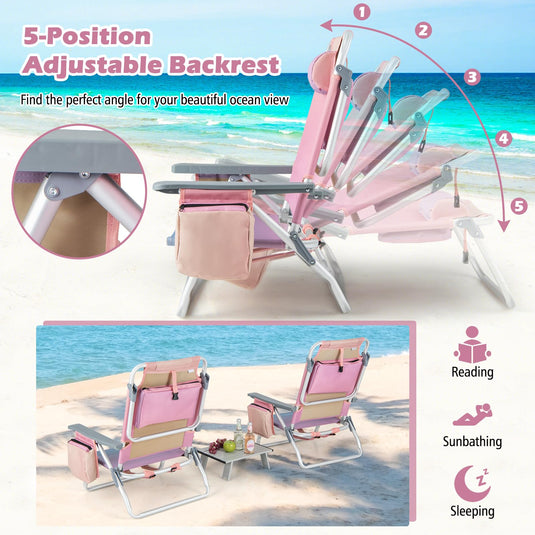 Goplus Backpack Beach Chairs, 4 Pcs Portable Camping Chairs with Cool Bag and Cup Holder