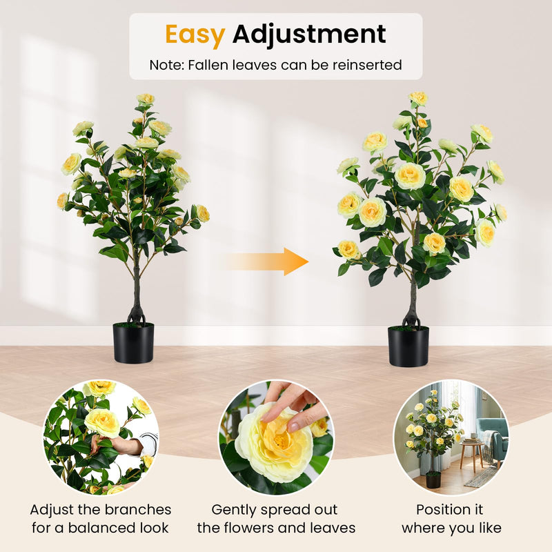 Load image into Gallery viewer, Goplus 35.5" Artificial Camellia Tree Faux Floral Plant Blooming Tree in Cement Pot