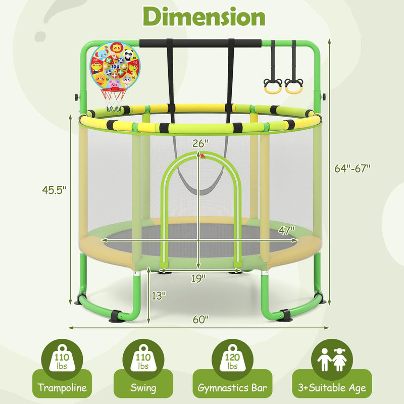 Load image into Gallery viewer, Goplus Trampoline for Kids with Enclosure Adjustable Gymnastics Bar Swing & Basketball Hoop