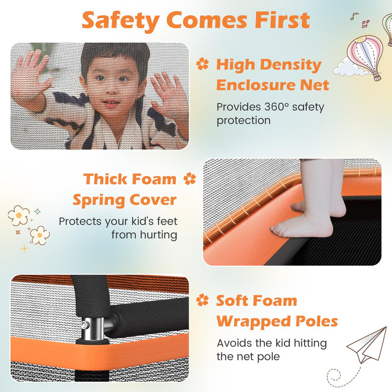 Load image into Gallery viewer, Goplus 6FT Kids Trampoline with Swing, ASTM Approved Rectangle Recreational Trampoline w/Enclosure Safety Net