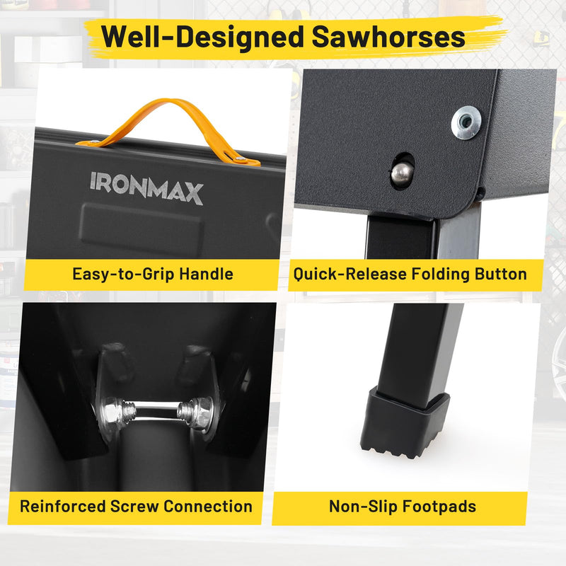 Load image into Gallery viewer, Goplus Saw Horses 2-Pack Folding, 2200 LBS Heavy-Duty Metal Saw Horses w/ 2 x 4 Brackets