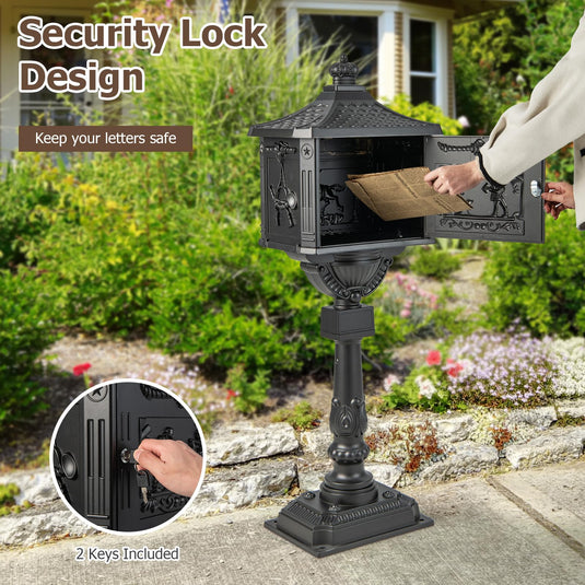Goplus Cast Aluminum Mailbox with Post