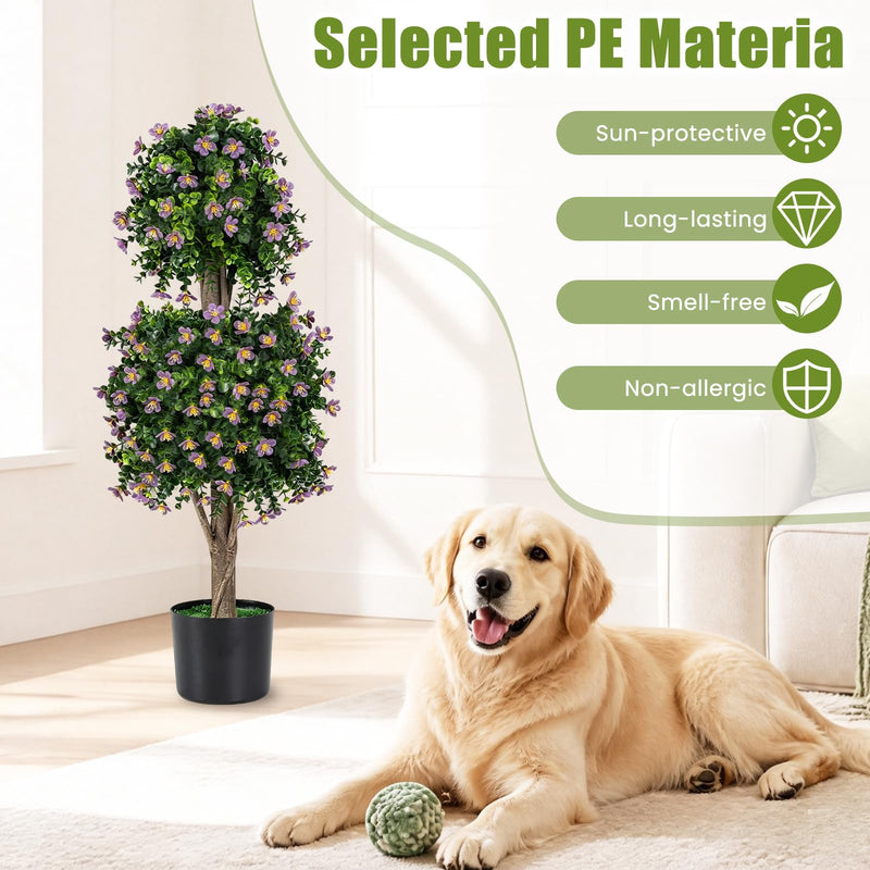 Load image into Gallery viewer, Goplus Set of 2 Artificial Topiary Trees | Realistic Evergreen Plant w/ 2 Topiary Balls and Blossoms