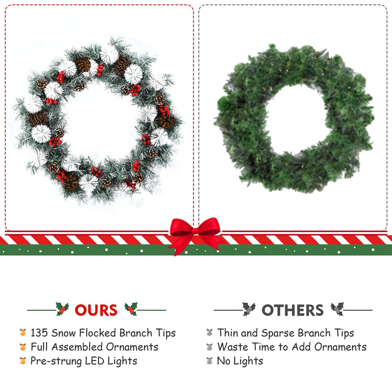 Load image into Gallery viewer, Goplus 30” Pre-lit Christmas Wreath Snow Flocked Lighted Xmas Wreath w/ 50 LED Lights