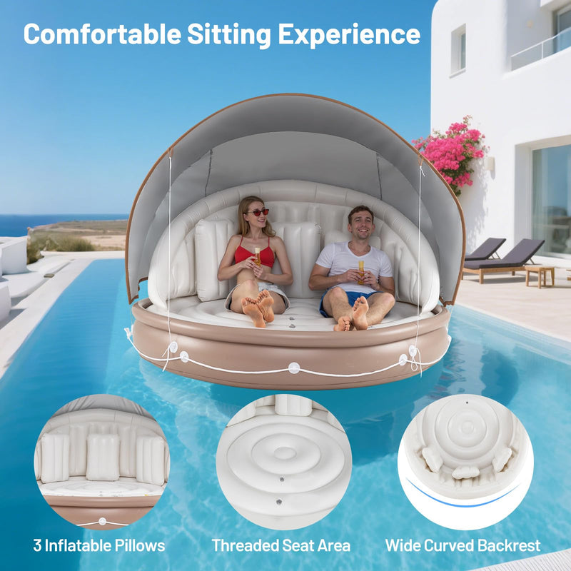 Load image into Gallery viewer, Goplus 73” Tanning Pool Lounger Float with Retractable & Removable Canopy