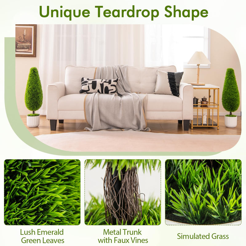 Load image into Gallery viewer, Goplus 3ft Artificial Cedar Teardrop Shaped Topiary Tree, 2 Pack Faux Potted Plants with Plastic Nursery Pot