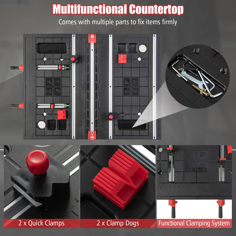 Load image into Gallery viewer, Goplus Portable Workbench, Folding Work Table & Sawhorse with Adjustable Height, 440LBS Capacity