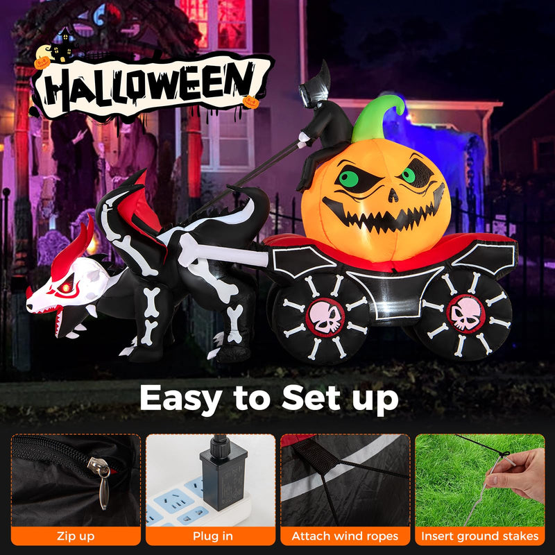 Load image into Gallery viewer, Goplus 9 FT Halloween Inflatable Outdoor Decoration, Blow up Grim Reaper Driving Pumpkin Carriage