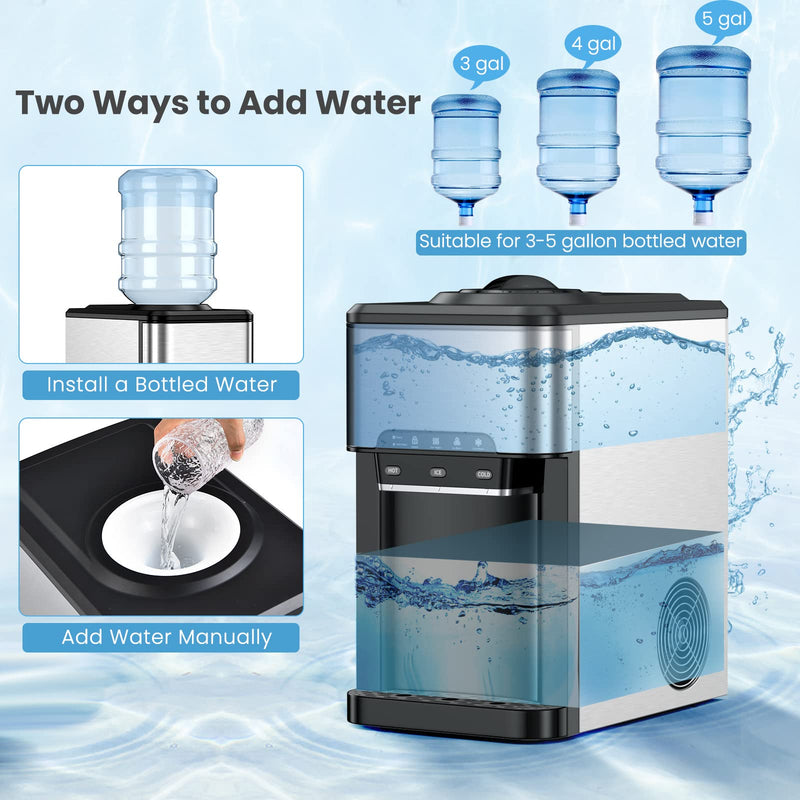 Load image into Gallery viewer, Countertop Water Cooler Dispenser with Ice Maker, 3 in 1 Top-Loading Hot & Cold Water Dispenser 5 Gallon