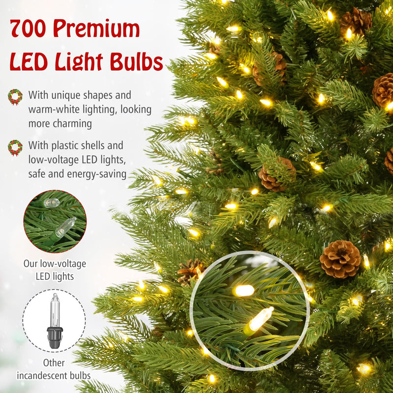 Load image into Gallery viewer, Goplus 3-Minute-Setup Pre-Lit Artificial Christmas Tree, 7ft Hinged Xmas Tree with 360 Quick Power Connector